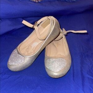 Girls' Sparkling Gold Flats with Heart Accent